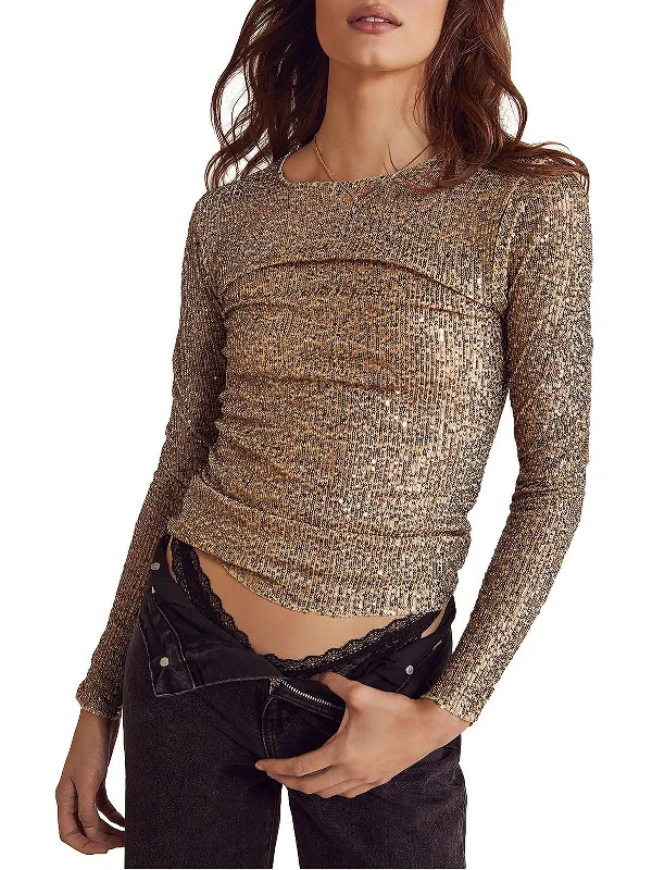 Womens Sequined Raw Boatneck Pullover Top The Epitome Of Modern Women's Fashion