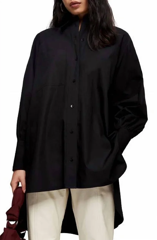 Button Down High Low Poplin Shirt In Black Summer Essentials