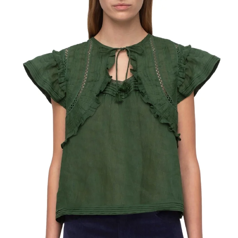 Loren Solid Flutter Sleeve Top In Emerald Your Timeless Wardrobe Awaits