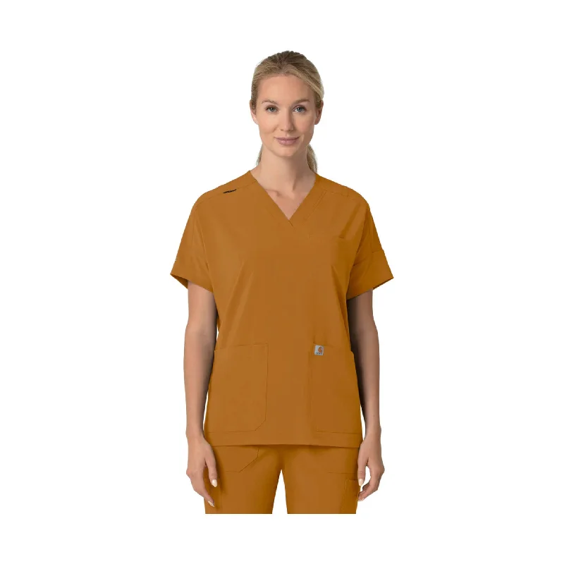 Carhartt Women's Force Cross Flex Oversized V Neck Scrub Top - Fox Brown - ONLINE STORE CREDIT/EXCHANGE ONLY Redefining Women's Style