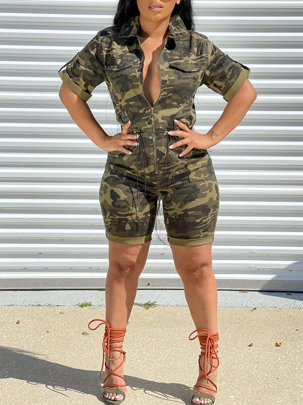 Motionkiller Camo Zip-Front Romper Everyday Wear