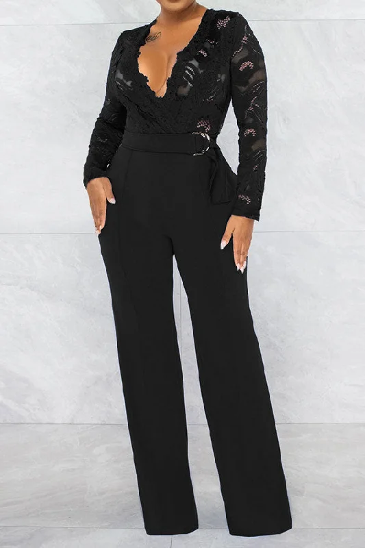 Lace Feminine See-Through Jumpsuit Effortless Chic Apparel