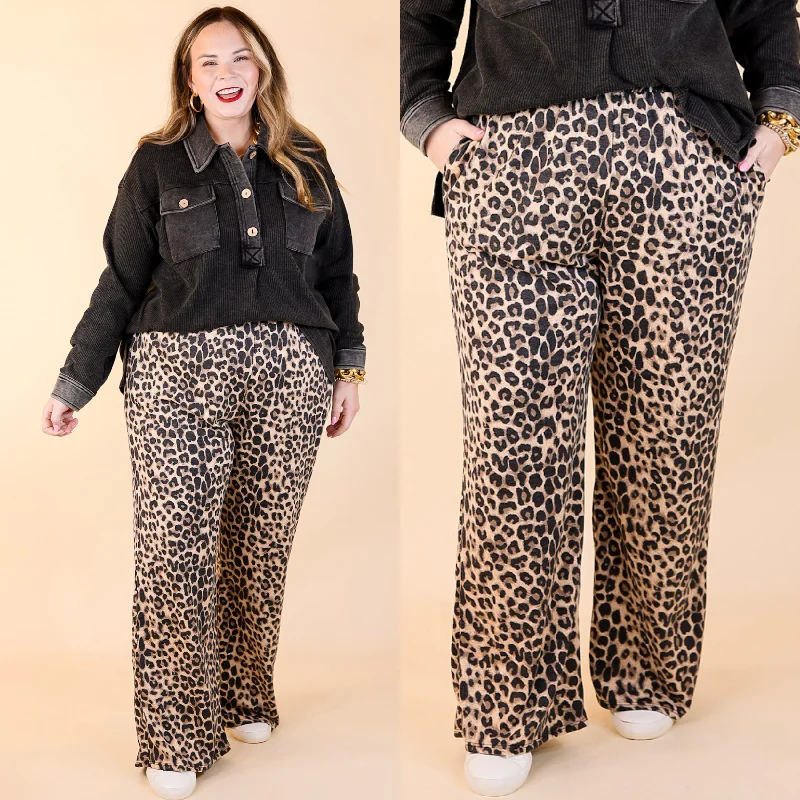 Let's Stay Home Wide Leg Lounge Pants with Pockets in Leopard Exclusive Designer Collection