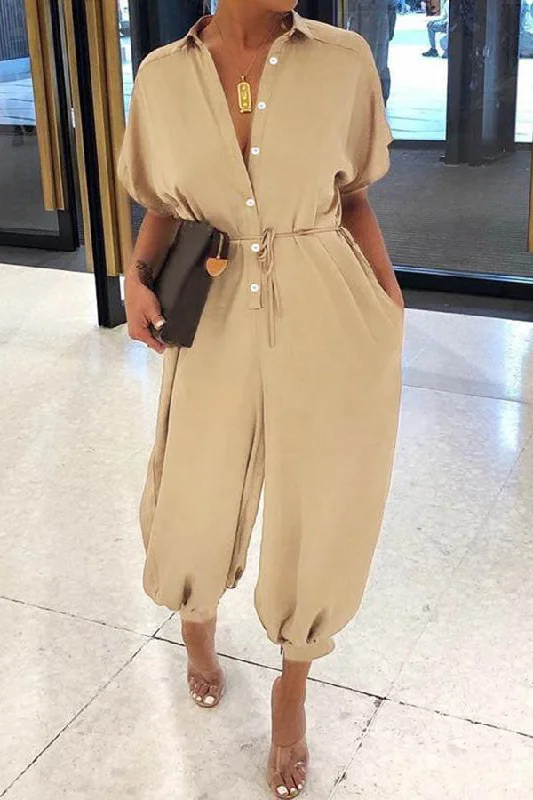 Short Sleeve Solid Color Jumpsuit Casual Yet Stylish Separates