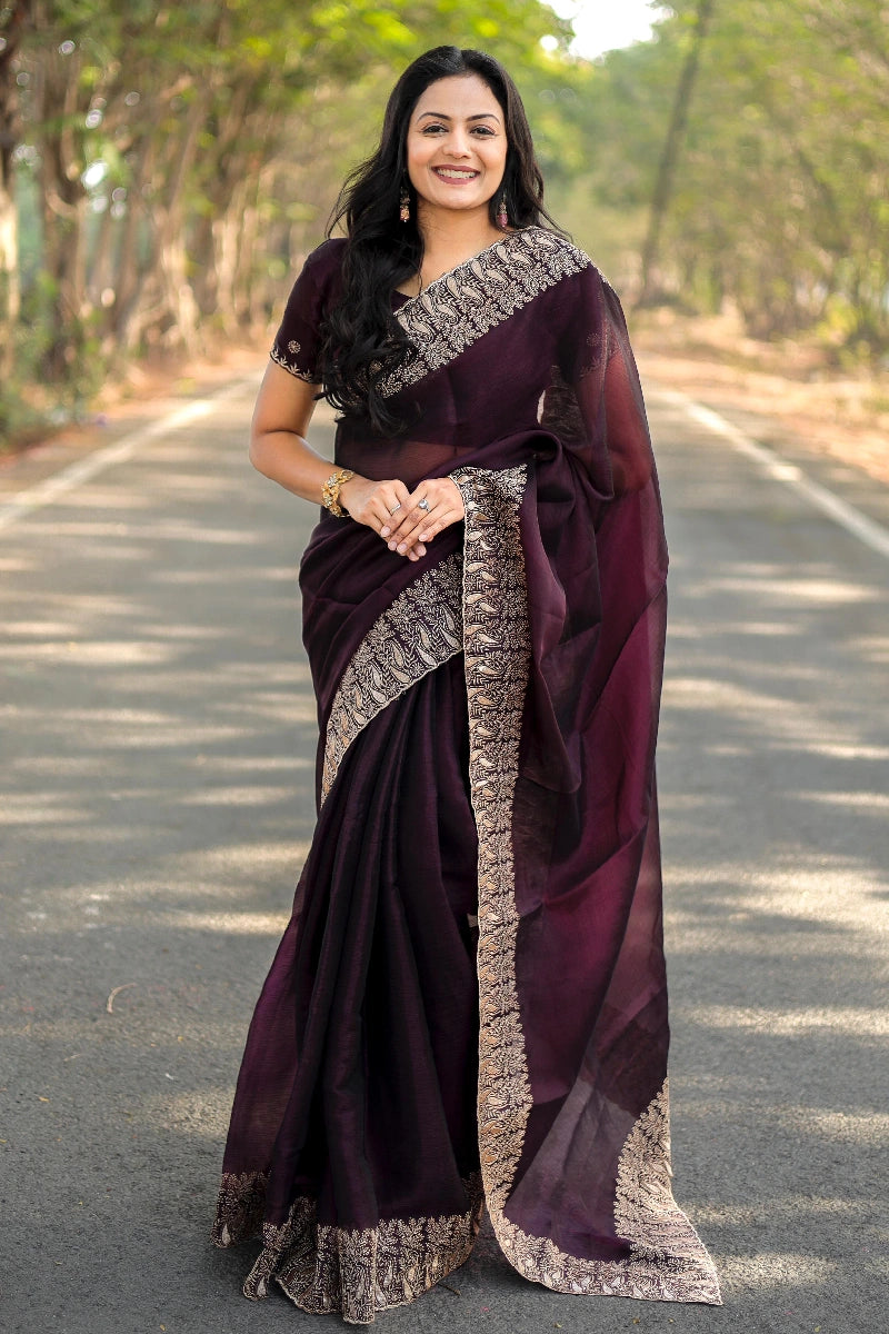 Silk Fabric Saree With Heavy Border For Party Wear Save Big