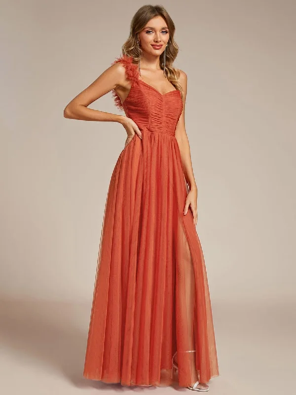 Sweetheart Neckline One Shoulder with Floral Tulle High Slit Bridesmaid Dress All Season Fashion Collection