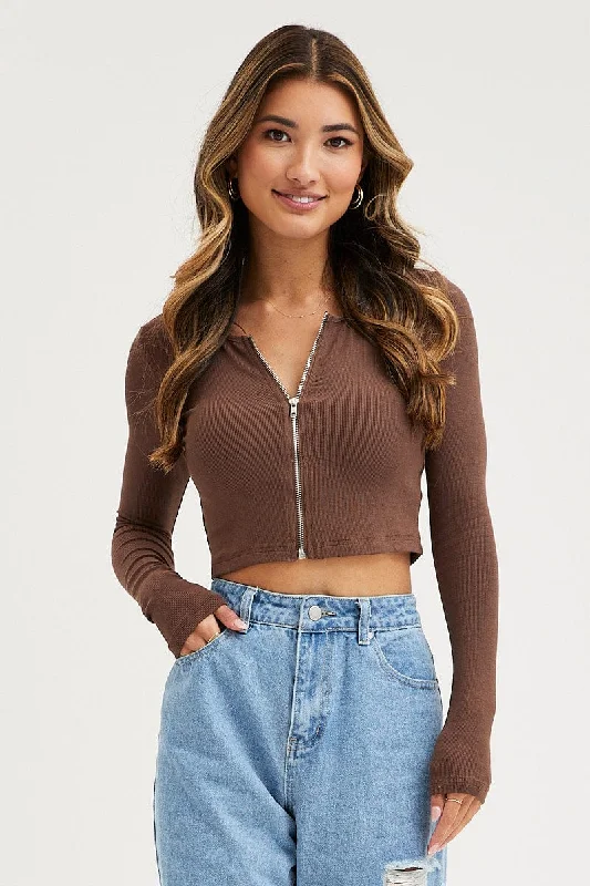 Brown Basic Top Ribbed Exclusive Discount