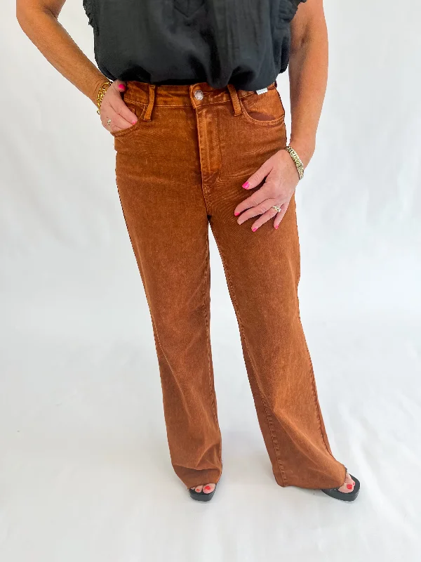 [Judy Blue] Retro Wide Leg Jean-Pumpkin Spice Dive Into Trendy Styles