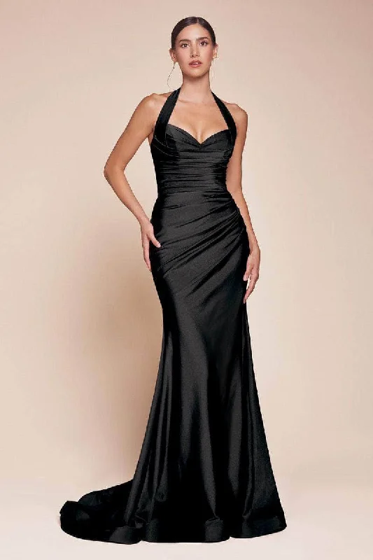 Ladivine CD796C - Ruched Halter Long Gown Fashion Forward, Function First