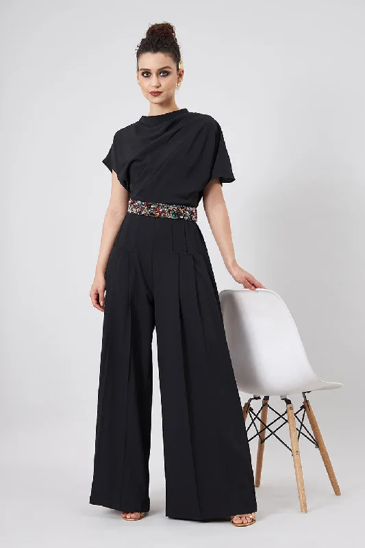 Black Drape Jumpsuit With Embellished Belt The Latest Trends