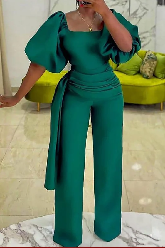 Solid Color Retro Jumpsuit Effortless Comfort