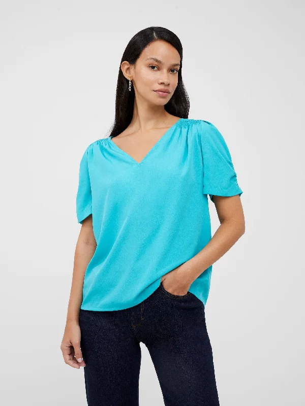 Crepe Recycled V Neck Smocked Top Trend Driven Wardrobe