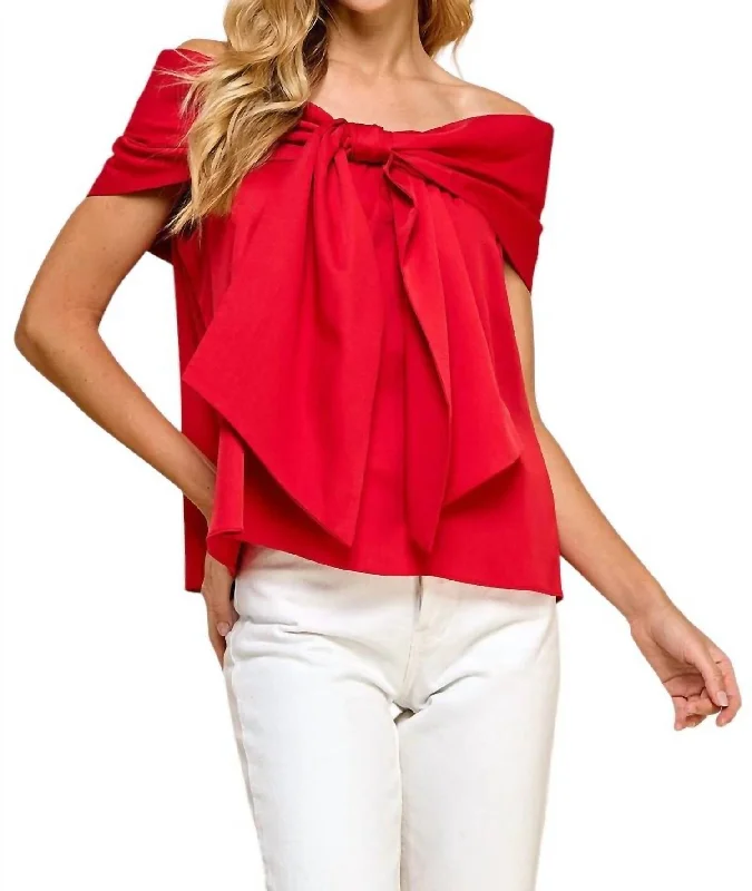 Off The Shoulder Bow Top In Red Style Versatile Women's Collection