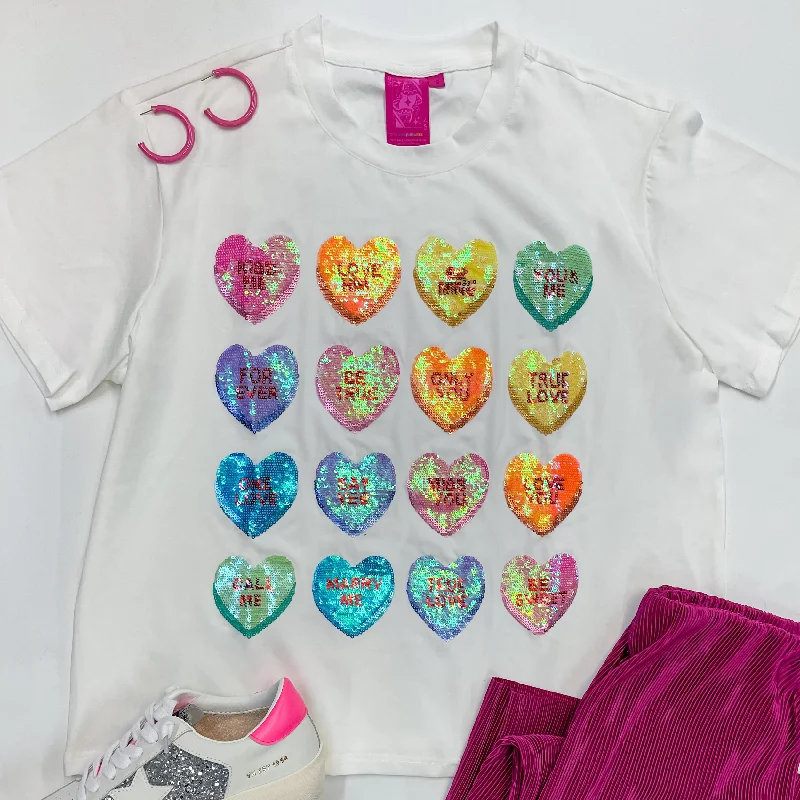 Queen Of Sparkles | Conversation Heart Sequin Top in White Additional Time-Limited Offers