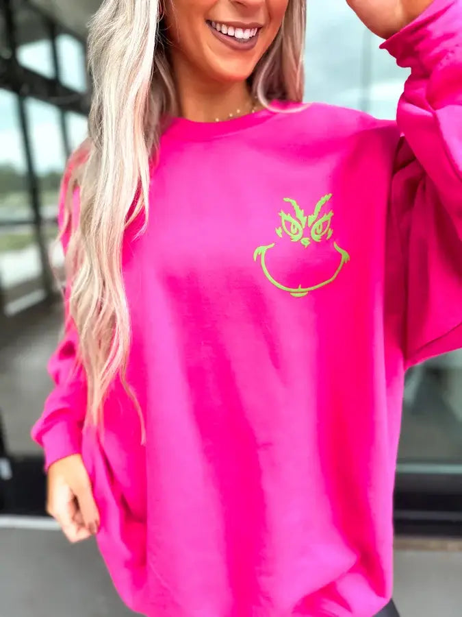 Pink You're A Mean One Crewneck Trendy Street Style