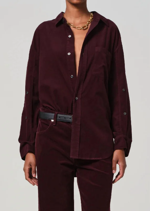 Kayla Corduroy Shirt In Bordeaux Beat The Heat In Tropical Styles