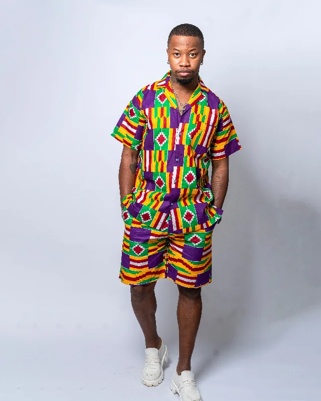 Blake Ankara Men Shorts | Purple and Yellow African Print Latest Trends