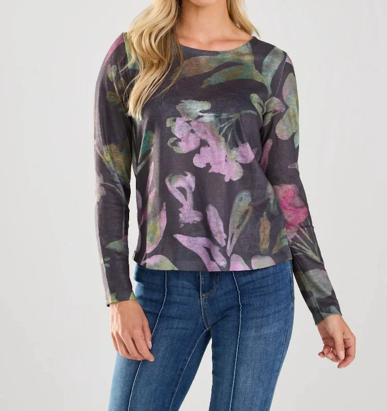 Crew Neck Long Sleeve Top In Purple Magnolias Chic Styles