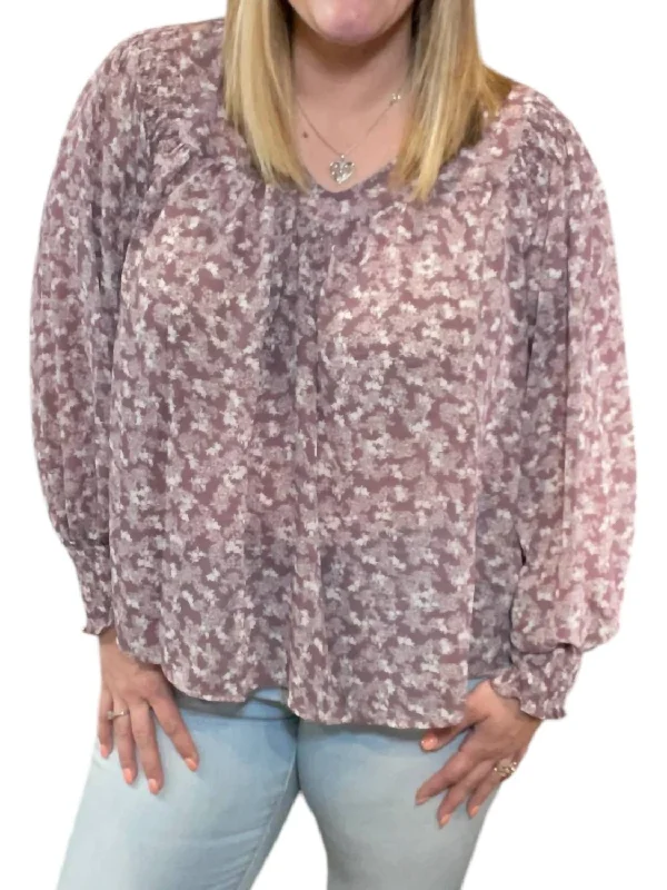 Floral Smocked Long Sleeve Top In Purple Gift Ideas