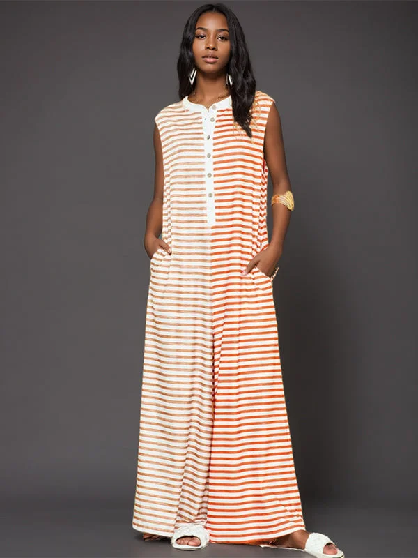 Stripe Sleeveless Wide-Leg Jumpsuit Fashion Forward Style