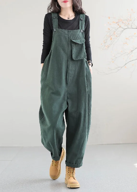 Boutique Green Pockets Patchwork Cotton Overalls Jumpsuit Spring Style Upgrade