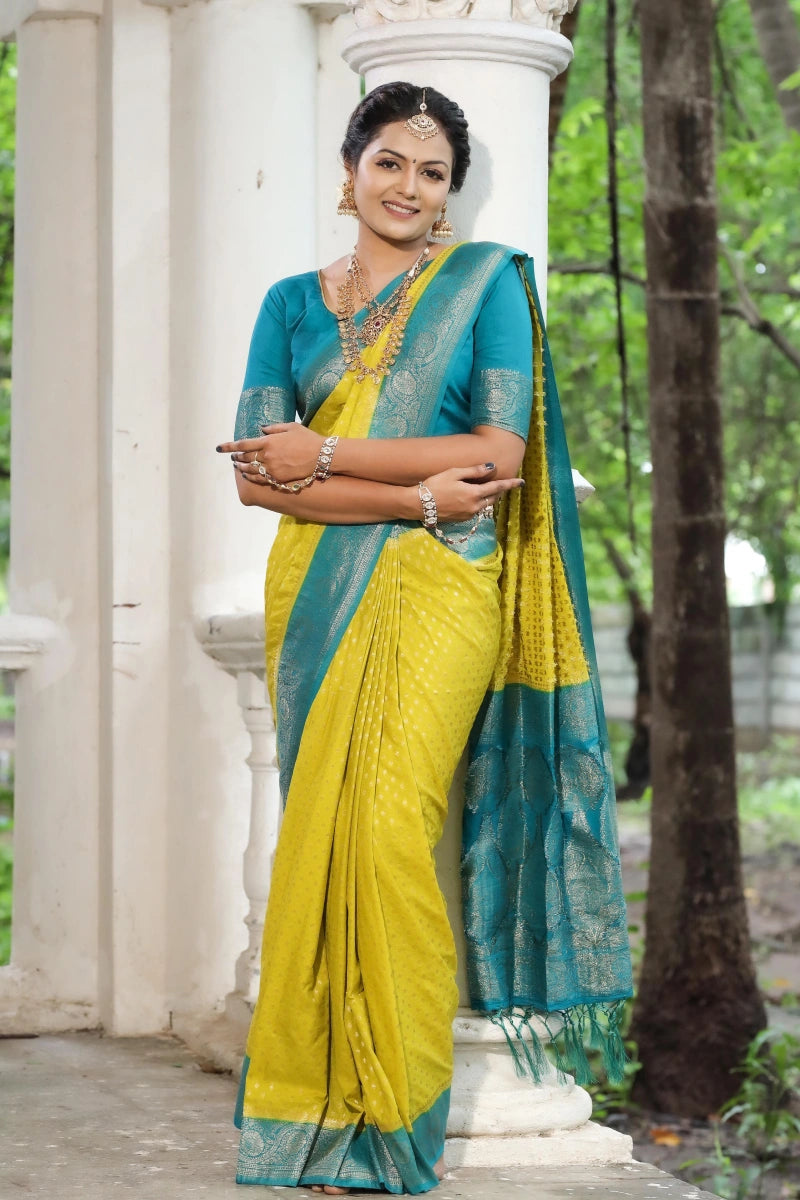 Light Yellow Colour Silk Saree For Guest Wedding Feminine Soft - Hued Look