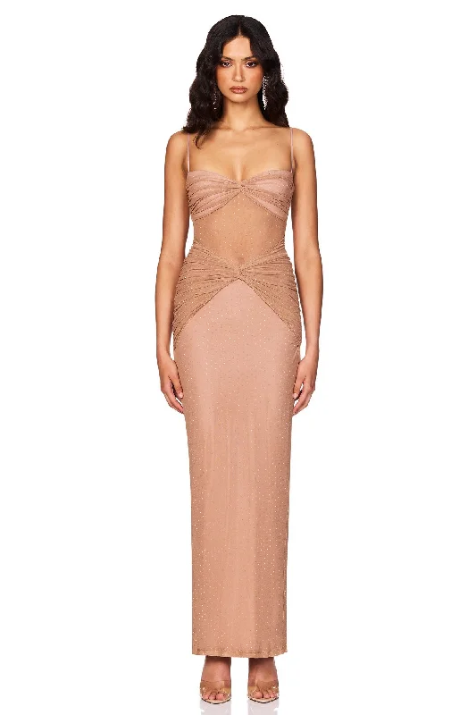 Nookie Crystal Mesh Maxi Dress - Nude Best Sellers