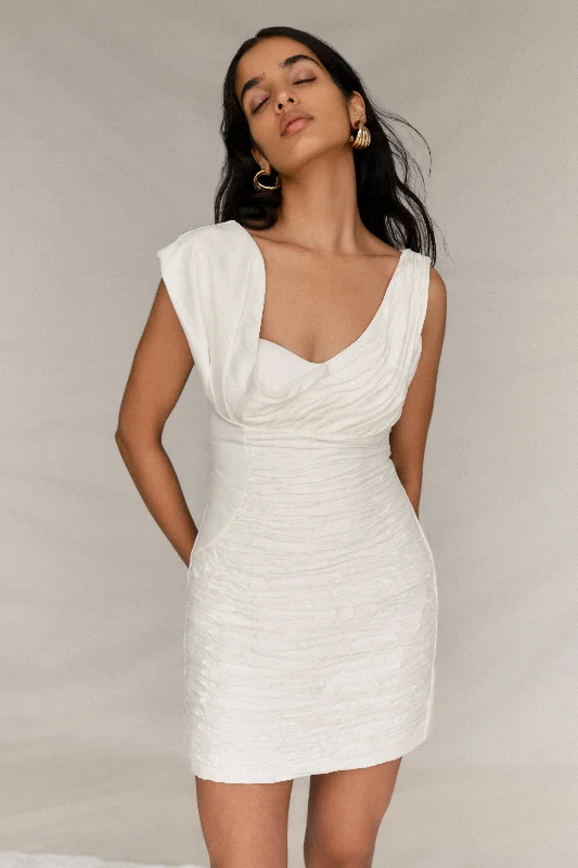 Farrah Structured Draped Mini Dress - White Style Breakthroughs