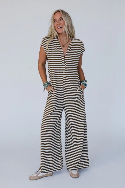 Heartstrings Striped Jumpsuit - Mocha Spring Wardrobe