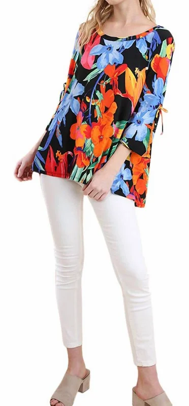 Floral Cutout Shoulder Top In Black Must-Have Styles