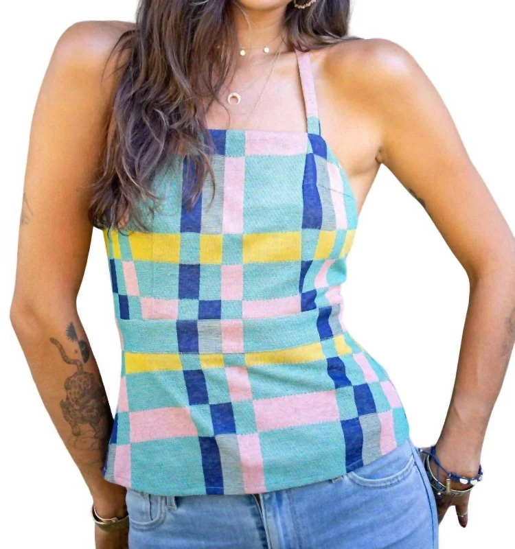 Mod Plaid Halter Top In Multi Step Ahead, Lead The Trend