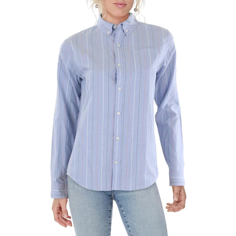 Womens Cotton Striped Button-Down Top Limited Stock