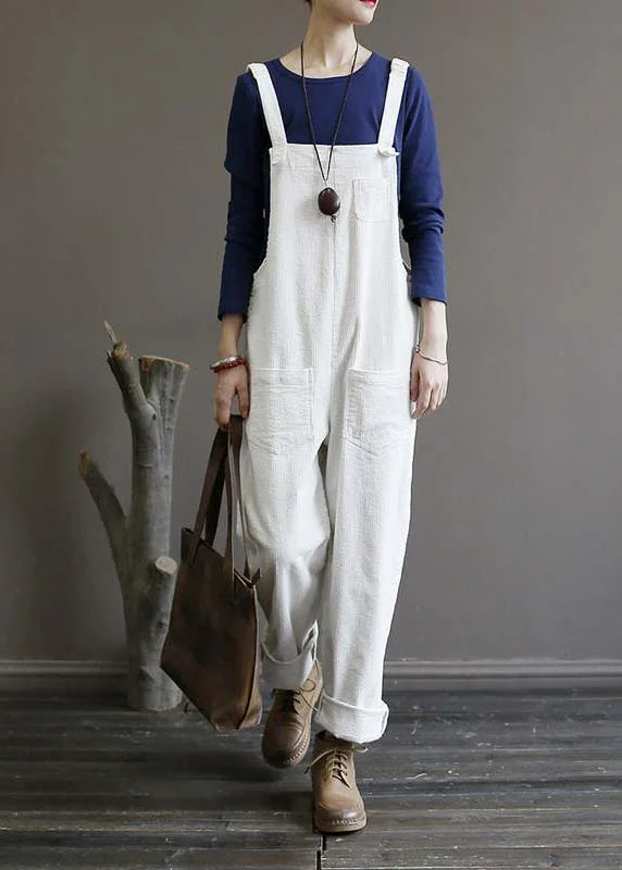 Women's autumn loose loose white corduroy overalls college jumpsuit Budget Friendly Fashion