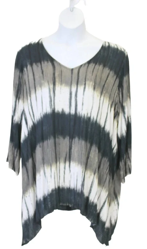 Women's Tie Dye Shark Bite Hem Tunic - Plus In Black & Grey Trendy Women's Collection