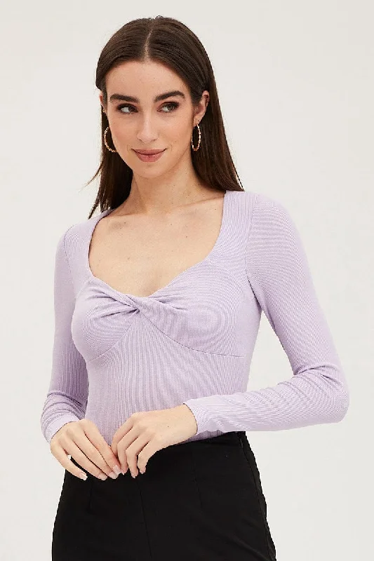 Purple Twist Front Top Ribbed Exclusive Sale