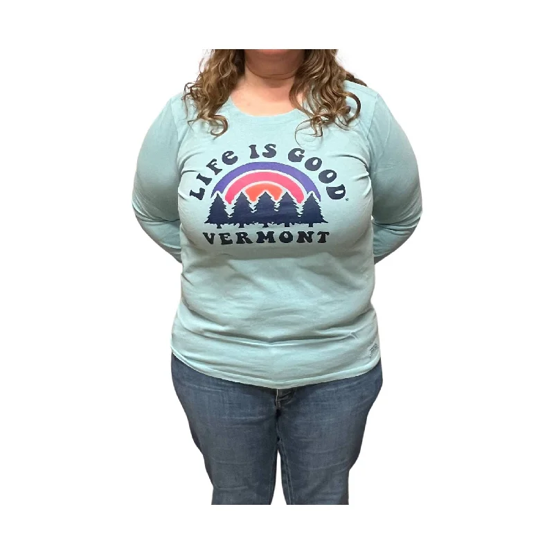 Life Is Good Women's Vermont Exclusive Rainbow Pines Long Sleeve - Beach Blue Chic & Cozy Collection