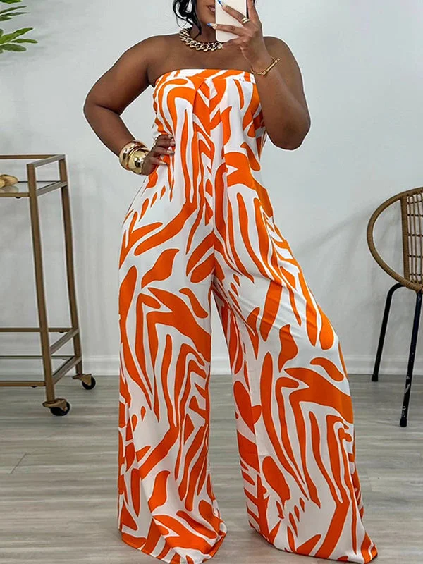 Printed Strapless Wide-Leg Jumpsuit Casual Chic Clothing