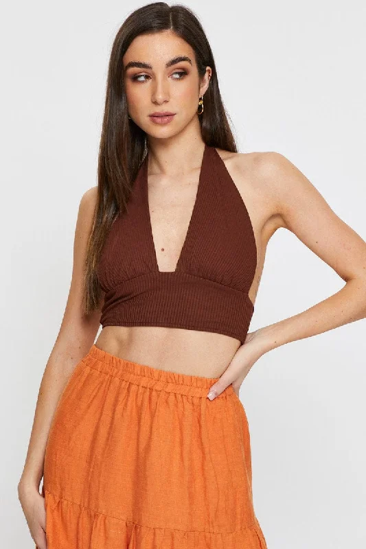 Brown Halter Top Feminine Flow