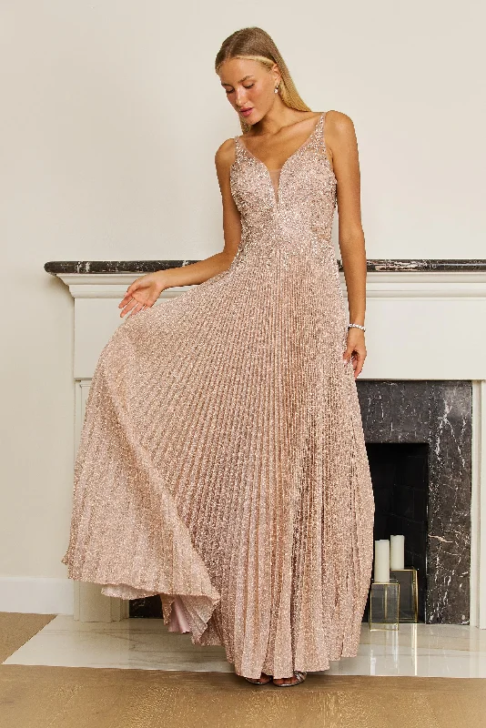 Long Formal Pleaded Evening Dress End Of Month Blowout