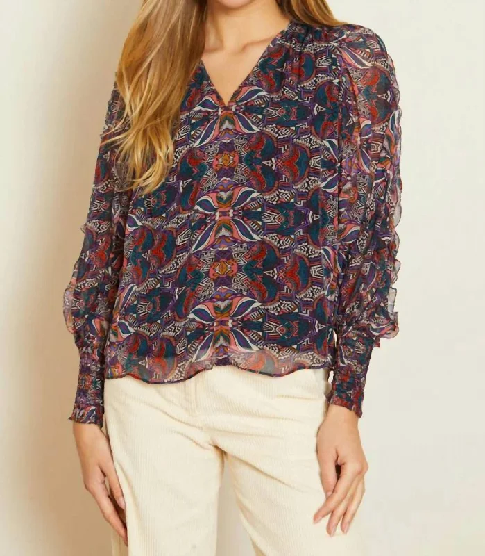 Flora Top In Kaleidoscope Leaves Fashion Deal