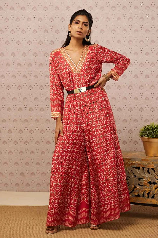 Bandhej Printed Jumpsuit With Belt Mid Season Sale