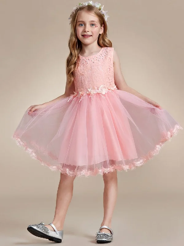 White Lace Tulle Flower Girl Dress with Bow Back Detail Discover Promotions