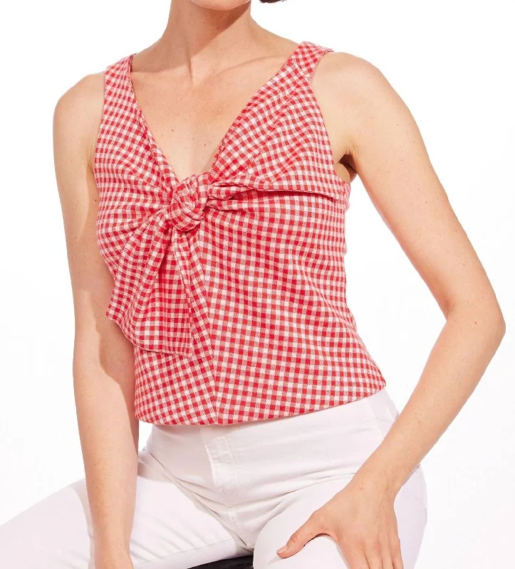 Gingham Plaid Bow Top In Pink Forward Trendsetter