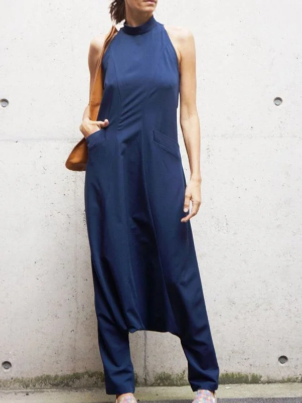 Turtleneck Sleeveless Solid Color Jumpsuit Seasonal Sale