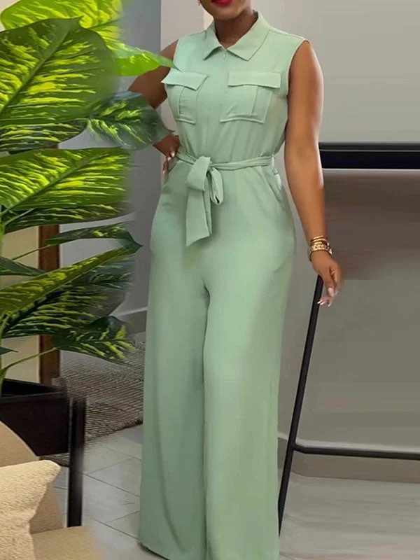 Solid Sleeveless Tied Jumpsuit Chic Urban Fashion Look