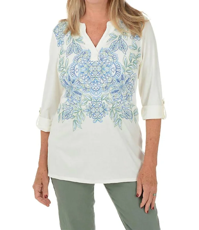 Paisley Patch Floral Embroidered Knit Top In Ivory Trend Alert