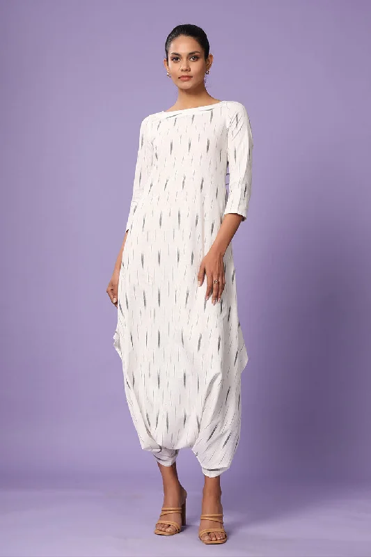 White Ikat Dhoti Jumpsuit Graceful Drape