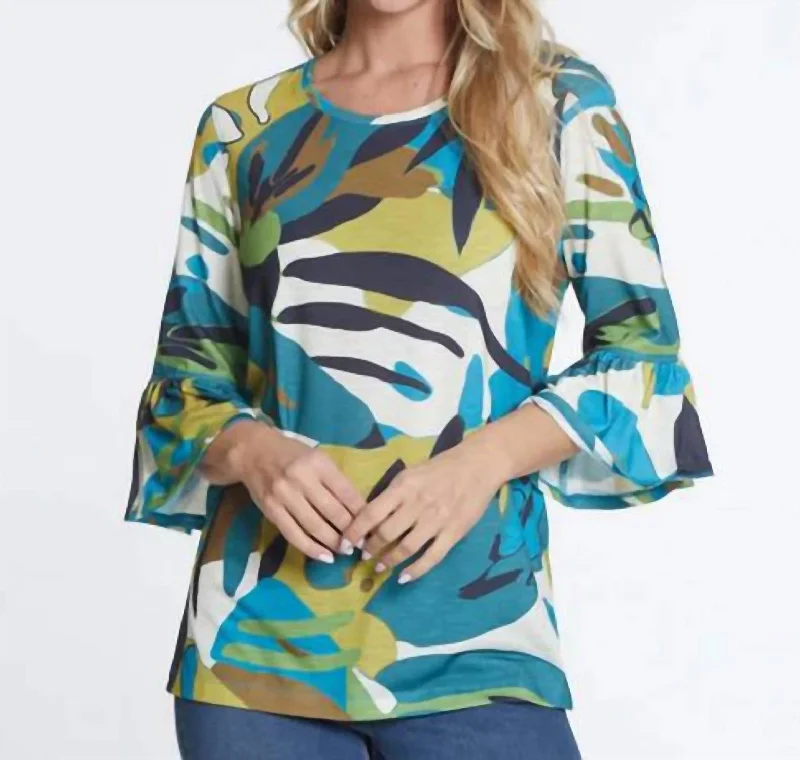 3/4 Flounce Sleeve Top In Leaf Print Wardrobe Upgrade