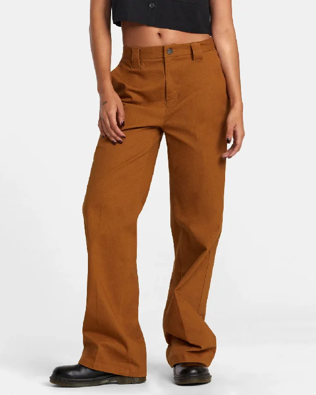 RVCA Coco Wide Leg Pants - Workwear Brown Holiday Attire Sale