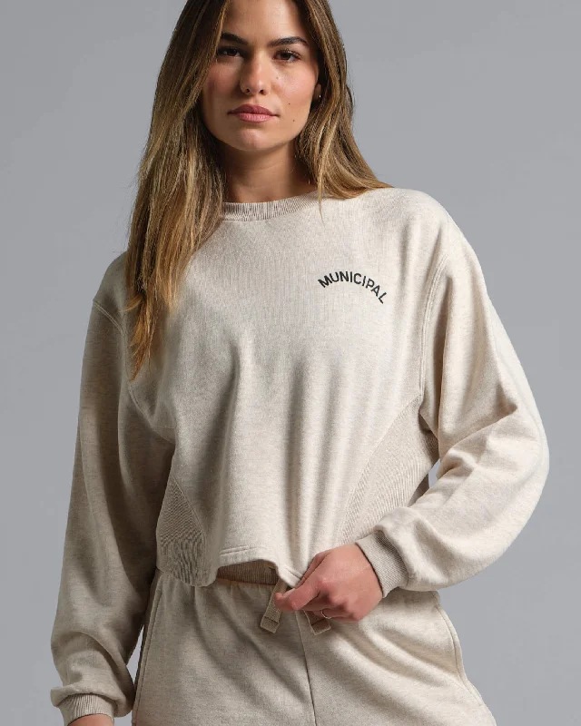 Municipal Women's Hang Back Fleece Crew - STONE Fashion Essentials